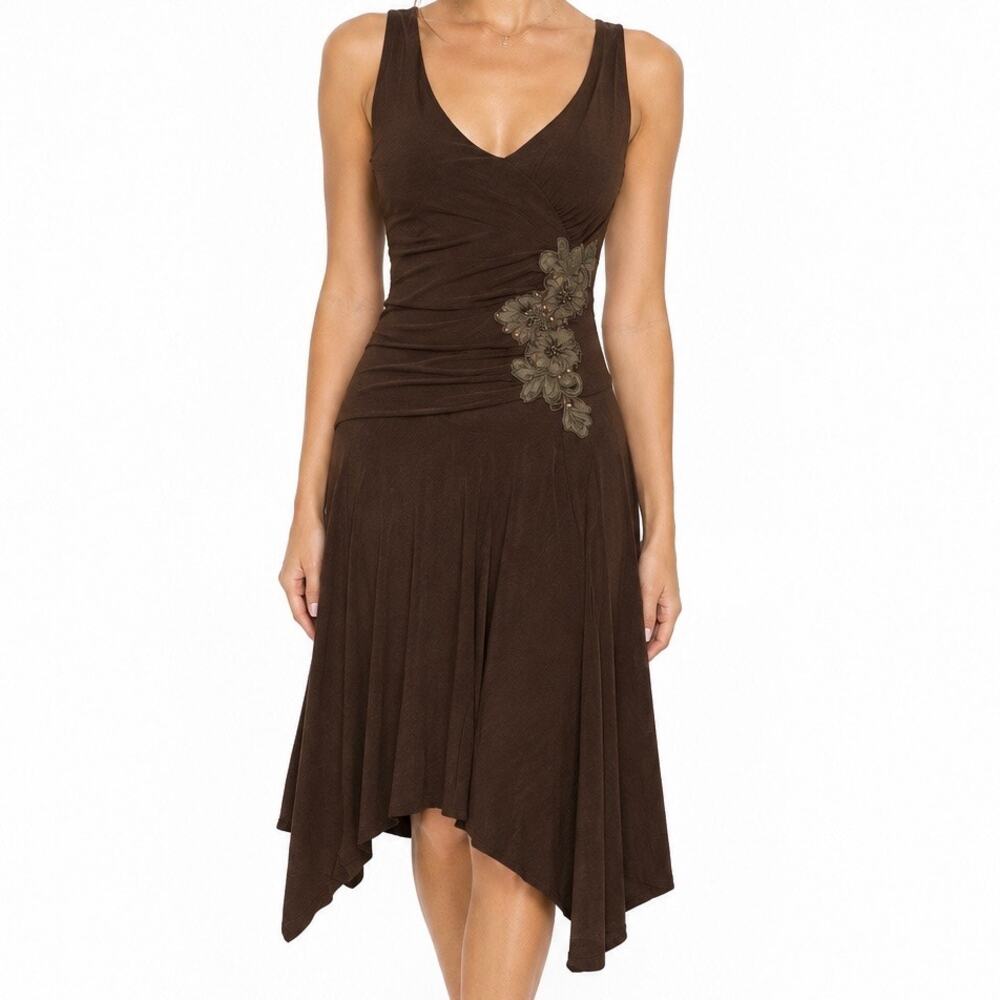 Taboo Y2K Brown Boho Fairy Midi Dress – Beaded Floral Small